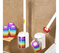 Shein Juego de cepillo de inodoro desechable con contenedor de almacenamiento de apertura/cierre automático, almacenamiento montado en la pared, kit de cepi