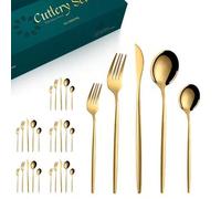 Shein Juego de cubertería de 30 piezas en dorado - Para 6 personas, juego de cubiertos de acero inoxidable ideal para bodas y celebraciones, regalo perfecto