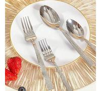 Shein Juego de cubiertos, Juego de cubertería cuadrada de acero inoxidable de 5 piezas, Juego de vajilla y cubiertos de metal que incluye cuchillos/tenedore
