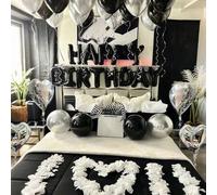 Shein Juego de Decoración de Cumpleaños Negro & Plateado de 47/53 piezas, Incluye 500 piezas de Pétalos de Rosa Artificiales Blancos, Globos de Papel de Alu