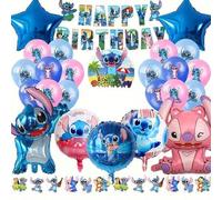 Shein Juego de Decoración para Fiesta de Cumpleaños con Tema de Stitch - Adornos para Pastel de Stitch, Decoración de Fiesta de Revelación de Género y Fiest