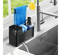 Shein Juego de dispensador de jabón para cocina y baño de 5 en 1, incluye bomba de jabón, soporte para esponja, estante para paños, escurridor y soporte par