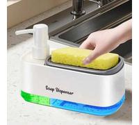 Shein Juego de dispensador de líquido para lavar platos y manos de 2 en 1, dispensador de jabón en espuma, cepillo de limpieza, esponja y paño de cocina inc