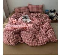 Shein Juego de edredón de plumón de 3 piezas 100% poliéster con diseño a cuadros minimalista nórdico para la vuelta al colegio, 2 fundas de almohada + 1 fun