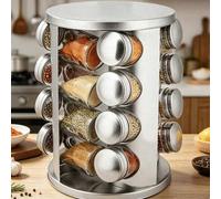 Shein Juego de especiero giratorio ELITEHOFF con 16 frascos de vidrio | Organizador de especias de acero inoxidable de 360° | Recipientes para condimentos r