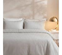 Shein Juego de Funda Nórdica de 100% Algodón a Rayas, 3 Piezas, Suave & Cómodo, Ropa de Cama Minimalista Transpirable (1 Funda Nórdica + 2 Fundas de Almohad