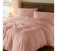 Shein Juego de funda nórdica de 2 o 3 piezas de 100% algodón en color rosa pálido liso, reversible (1 funda nórdica y 1/2 funda de almohada). Juego de ropa