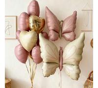 Shein Juego de globos con forma de mariposa y corazón en color rosa mate y crema, decoración para fiesta de cumpleaños infantil, boda, despedida de soltera