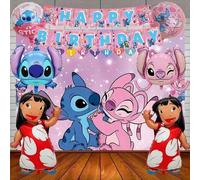 Shein Juego de globos de fiesta con el ángel Lilo y Stitch, decoraciones de fiesta de cumpleaños con globos de aluminio del ángel Lilo y Stitch, adecuado pa
