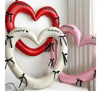 Shein Juego de globos de helio con forma de lazo y corazón hueco para cumpleaños de 40 pulgadas, (rojo, rosa, blanco roto, plateado, transparente de colores
