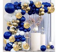 Shein Juego de guirnalda de globos de 131 piezas en azul marino y dorado, kit de arco de globos azul marino, dorado y blanco, adecuado para fiestas de cumpl