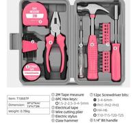 Shein Juego de herramientas de reparación multifuncional 24 en 1 para el hogar, incluye martillo de garra, cinta métrica, llave, probador de voltaje, puntas