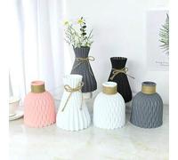 Shein Juego de jarrón de plástico resistente blanco y flores artificiales, adecuado para decorar el comedor, la sala de estar, el balcón, la cafetería, el d