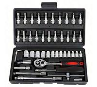 Shein Juego de llaves de trinquete, llave hexagonal con casquillo, caja de herramientas, herramientas de mecánica automotriz, 1/4" de accionamiento, métrico