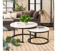 Shein Juego de mesa auxiliar redonda, mesa de centro de madera con estructura de metal, mesas de centro modernas, juego de mesas para sala de estar, dormito