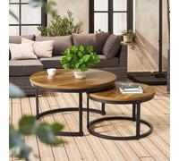 Shein Juego de mesa auxiliar redonda, mesa de centro de madera con estructura de metal, mesas de centro modernas, juego de mesas para sala de estar, dormito