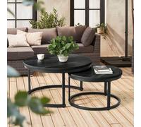 Shein Juego de mesa auxiliar redonda, mesa de centro de madera con estructura de metal, mesas de centro modernas, juego de mesas para sala de estar, dormito