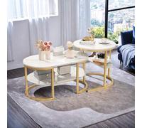 Shein Juego de mesa de centro de 2, mesa de centro de mármol, juego de mesa de centro con revestimiento de mármol, mesa auxiliar para sofá, mesa auxiliar, m