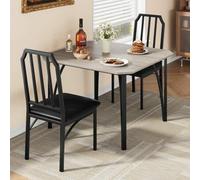 Shein Juego de mesa de cocina, mesa y sillas para 2/4 personas, mesa de comedor de metal y madera con sillas tapizadas, mesa de comedor para espacios pequeñ