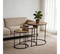 Shein Juego de mesas de té redondas apilables, que incluye mesas de centro y mesas auxiliares para sofá. Esta mesa de té italiana minimalista, con forma de