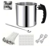 Shein Juego de olla de acero inoxidable para derretir de 1.3L, con 1 cuchara, 100 mechas de vela, 5 pegatinas - Kit de fabricación de velas DIY, para moment