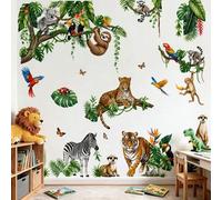 Shein Juego de Pegatinas de Pared de Jungla Safari - Leopardo Tigre Cebra Mono Pájaros Calcomanías de Pared Despegables y Adhesivas Decoración de Pared Inte