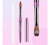 Shein Juego de pinceles para uñas acrílicas 100% Kolinsky, mango de metal morado profesional, pincel de sable redondo y ovalado con tapa para aplicación de