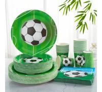 Shein Juego de platos y servilletas desechables con diseño de fútbol, platos desechables de 7/9 pulgadas con diseño de pelota de fútbol y servilletas, plato