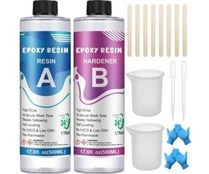 Shein Juego de resina epoxi para principiantes 1000 ml, juego de fundición de resina epoxi transparente con formas de resina epoxi, accesorios de resina epo