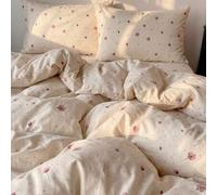 Shein Juego de ropa de cama con funda nórdica de 2/3 piezas con estampado de tulipanes rosas, lunares y lazos, suave, transpirable y resistente a las arruga