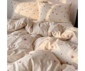 Shein Juego de ropa de cama con funda nórdica de 2/3 piezas con estampado de tulipanes rosas, lunares y lazos, suave, transpirable y resistente a las arruga