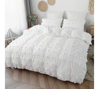 Shein Juego de ropa de cama de 2/3 piezas con funda nórdica blanca esponjosa de poliéster, reversible, estilo minimalista bohemio, adecuado para todas las e