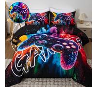 Shein Juego de ropa de cama de 3 piezas con consola de juegos cool, compuesto por 1 funda nórdica y 2 fundas de almohada, hecho de tela de fibra de poliéste