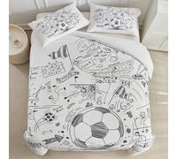 Shein Juego de ropa de cama de 3 piezas con estampado digital de partido de fútbol con graffiti, juego de ropa de cama con estilo de campus lindo adecuado p