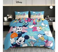 Shein Juego de ropa de cama de estilo de playa de verano de la familia de Mickey de Disney, set de 3 piezas que incluye funda nórdica y fundas de almohada,