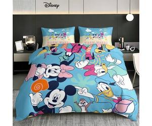 Shein Juego de ropa de cama de estilo de playa de verano de la familia de Mickey de Disney, set de 3 piezas que incluye funda nórdica y fundas de almohada,