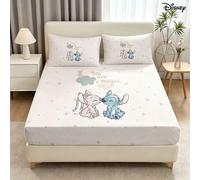 Shein Juego de sábanas ajustadas de 3 piezas con 2 fundas de almohada de la colección de ropa de cama blanca de la pareja dulce de Stitch y Angel de Disney,