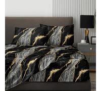 Shein Juego de sábanas de 4 piezas con patrón de mármol negro, incluye 1 sábana ajustable, 1 sábana plana y 2 fundas de almohada, no incluye rellenos de alm