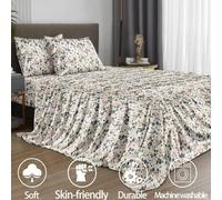 Shein Juego de sábanas de 4 piezas/set con patrón de flores azules pequeñas y botánicas, juego de ropa de cama de microfibra suave y de fácil cuidado (1 sáb
