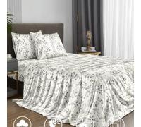 Shein Juego de sábanas de 4 piezas/set con patrón de hojas florales botánicas. Juego de ropa de cama de microfibra suave y de fácil cuidado (1 sábana plana
