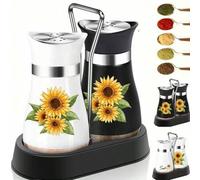 Shein Juego de salero y pimentero con forma de girasol con soporte - Decoración moderna de cocina de vidrio - Adecuado para el hogar, restaurante, boda - Ac