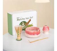 Shein Juego de té Matcha de 4 piezas de cerámica estilo Dinastía Song, cocido en horno japonés clásico, incluye tazón de Matcha con labio, batidor, cuchara,