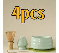 Shein Juego de té matcha japonés de cuatro piezas: cuenco, batidor, cuchara, pincel, juego de tazas de té de cerámica, herramientas para preparar matcha, ju