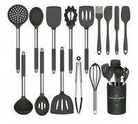 Shein Juego de utensilios de cocina, 15 piezas Juego de utensilios de cocina de silicona, mejor vajilla antiadherente con mango de acero inoxidable