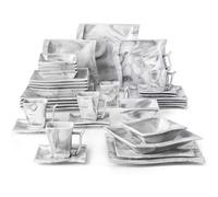 Shein Juego de vajilla de cerámica de 36 piezas en color gris con platos llanos de formas irregulares, platos de postre, platos hondos, cuencos, tazas y pla