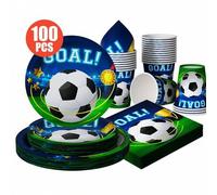 Shein Juego de Vajilla para Fiesta de Victoria de Fútbol 100/25/10 piezas, Platos de Papel Desechables de 7/9 Pulgadas, Decoraciones de Fiesta con Tema de F