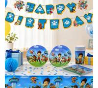 Shein Juego de Vajilla Temática Paw Patrol de 50/66 Piezas, Vajilla sin Recubrimiento, (Tira la Bandera, Mantel, Platos, Vasos, Toallas de Papel), Adecuado
