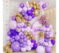 Shein Kit de 108 piezas de confeti de globos púrpura y dorado, 2 piezas de accesorio para globos, decoración perfecta para Año Nuevo 2025, cumpleaños, fiest