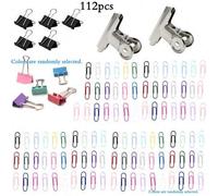 Shein Kit de 112 piezas de clips de papel para oficina, clips de papel en forma de U de colores + clips de carpeta rosa y negro + clips de metal tipo bulldo