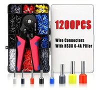 Shein Kit de 1200 piezas de terminales prensados en frío - Juego de tenazas de crimpado de estilo europeo HSC8 6-4 con 1200 piezas de kit de terminales de c